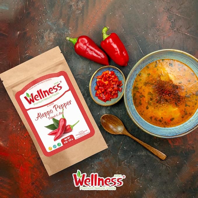 Wellness Organic Chili Pepper Blend 8 oz - Aleppo & Cayenne, Ground White Pepper, Ghost Pepper Powder, Happy Belly Spices - Red & Cyan Pepper, Deer Meat Seasoning, Fresh Green Peppers, Rosemary Sprigs