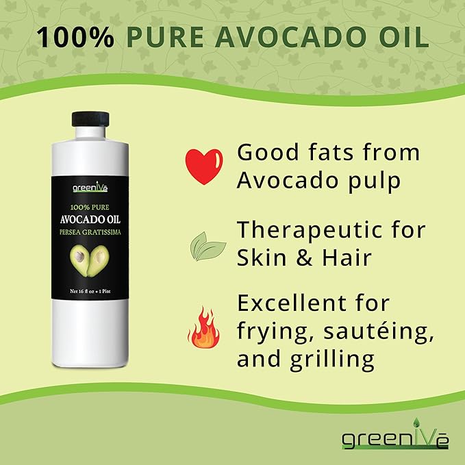 GreenIVe - Avocado Oil - 100% Pure Avocado Oil - Cold Pressed - Virgin - Exclusively on Amazon (16 Ounce) ??"<div>