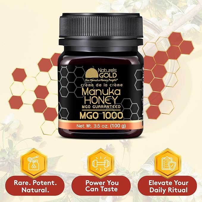 Nature’s Gold Raw Manuka Honey, Certified MGO 1000+ | Authentic MGO, Australian Honey, Non-GMO, 100% Pure Genuine Traceable from Hive to Home (Pack of 1)