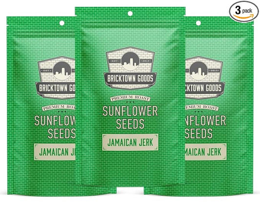 Bricktown Goods Jamaican Jerk Flavored Sunflower Seeds - 3 Pack - Boldly Seasoned and Roasted In-Shell Sunflower Seeds - 24 oz Total