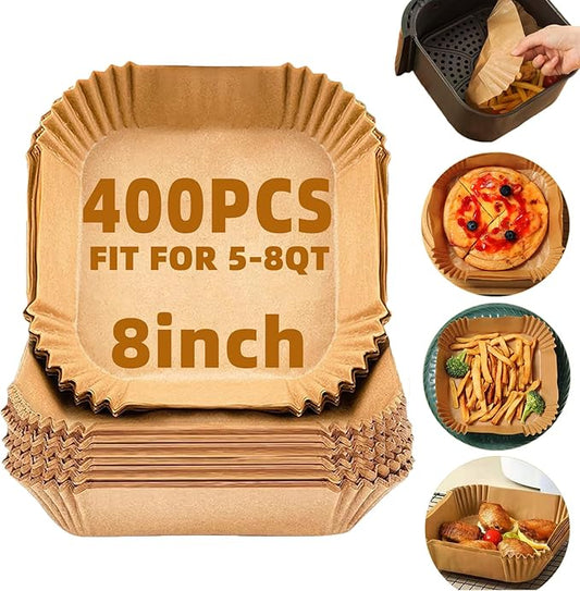 Air Fryer Liners Disposable,400Pcs Parchment Paper,LYHOLKEER 8inch Airfryer Paper Liners for 5-8QT Ninja/COSORI/Chefman/Paris Hilton/Cuisinart/Instant Pot/DASH/HAIMEEC/Kitchen Elite/RAMJOY Air Fryer