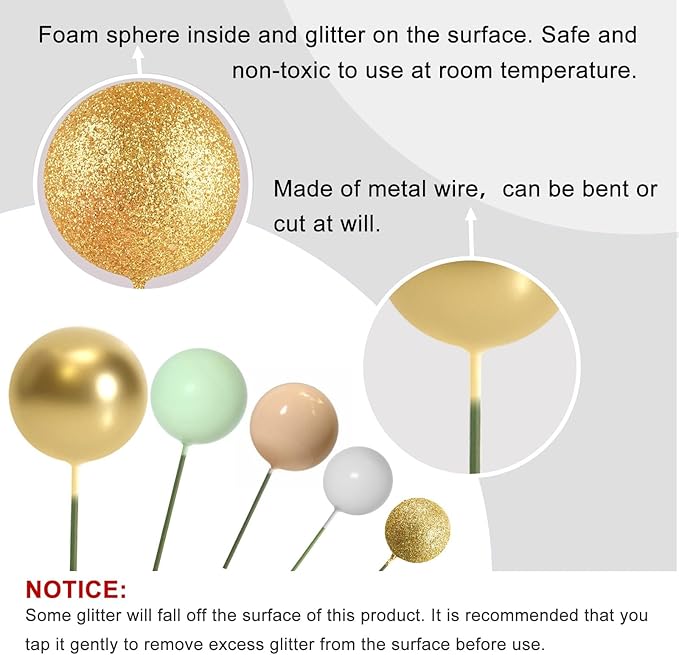 ASTARON 50 Pcs Ball Cake Topper Sticks Mini Balloons for Cake Decorating Supplies Foam Balls Cake decorations for Baby Shower Cake Birthday Cake Toppers Decorations (Light Brown竊똆reen)