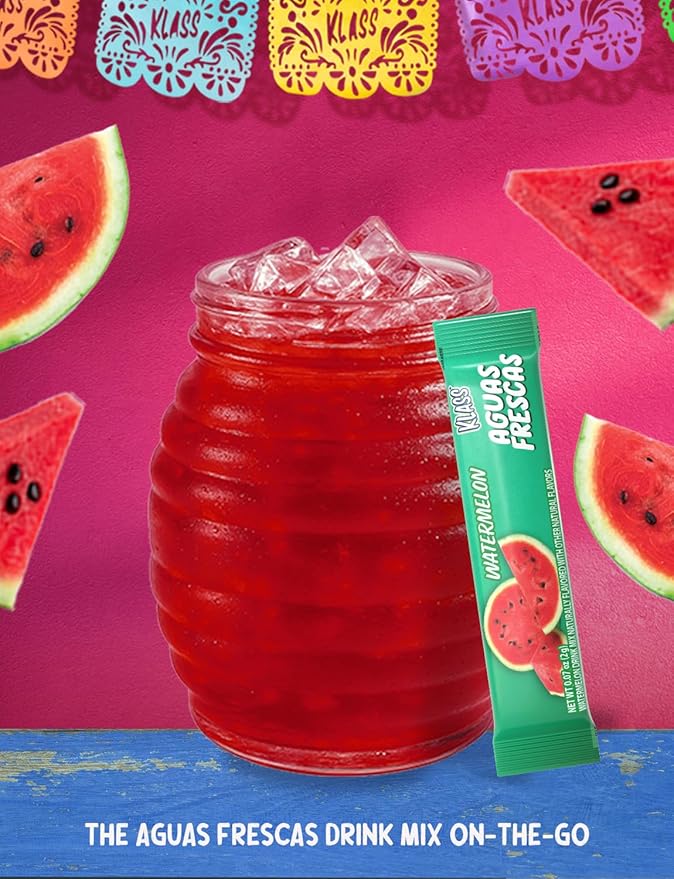 Klass Aguas Frescas | Drink Mix Packets | Watermelon Flavored | Sugar Free On-The-Go Packets, Low Calorie (40 Count Powder Stick Packs)