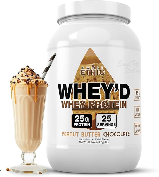 Whey'd Protein Powder, 25G Whey Protein Blend with Concentrate, Isolate & Hydrolysate, Low Lactose & Digestive Enzymes for Easy Mixing, Peanut Butter Chocolate Flavor, 25 Servings