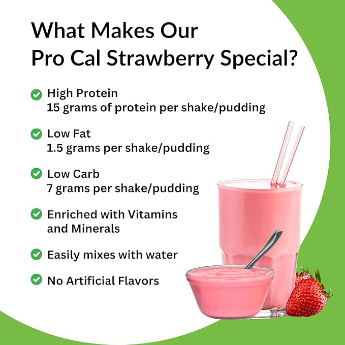 Pro-Cal Strawberry Meal Replacement Powder, 16.4 oz ??High Protein, Low Calorie Shake & Pudding Mix ??16 Servings, Delicious & Easy to Prepare ??Supports Healthy Weight Management (15.2oz, Strawberry)