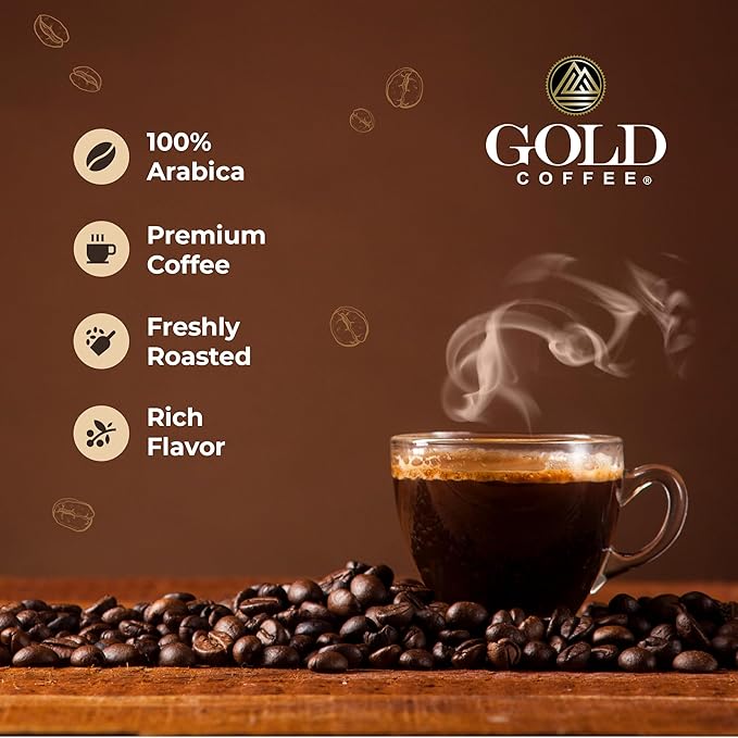Gold Coffee | Blue Mountain Premium Blend | Medium Roast, Whole Bean | 100% Arabica Coffee | 1 lb. (Pack of 4)