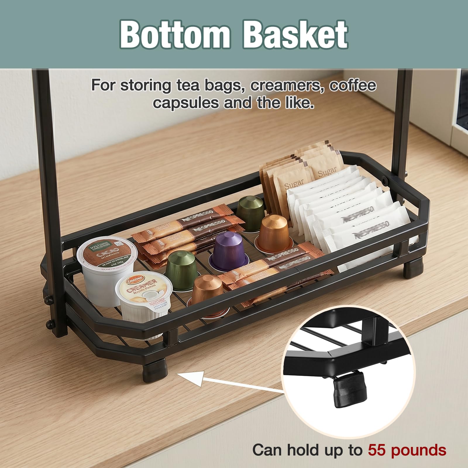 Coffee Mug Holder for Countertop, 14 Hooks Metal Coffee Cup Holder Rack