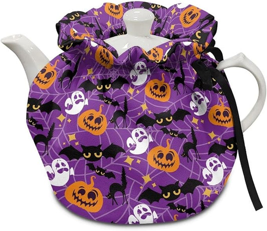 Pumpkin Bat Tea Cosy for Teapot Keeping Warm Resuable Tea Pot Cozy Teapot Insulation Cover for for All Saints' Eve Breakfast Warmer Soft & Washable Kettle Cover for All Hallows' Eve