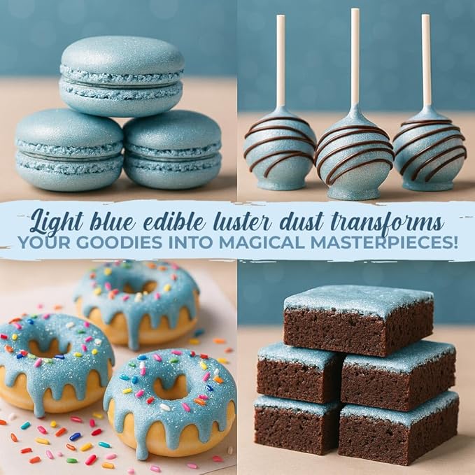 Luster Dust Edible Cake Decorations, Light Blue Edible Dust for Cake Edible Luster Dust for Cupcake Decorations, Cake Drip, Light Blue Edible Paint for Cakes, Edible Shimmer Dust for Drinks