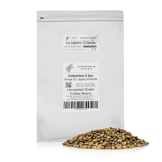 Single Origin Unroasted Green Coffee Beans, From Colombia, Specialty Grade, Finca Portezuel, Bourbon and Caturra Varietals (5 lbs, Colombia Honey Process)