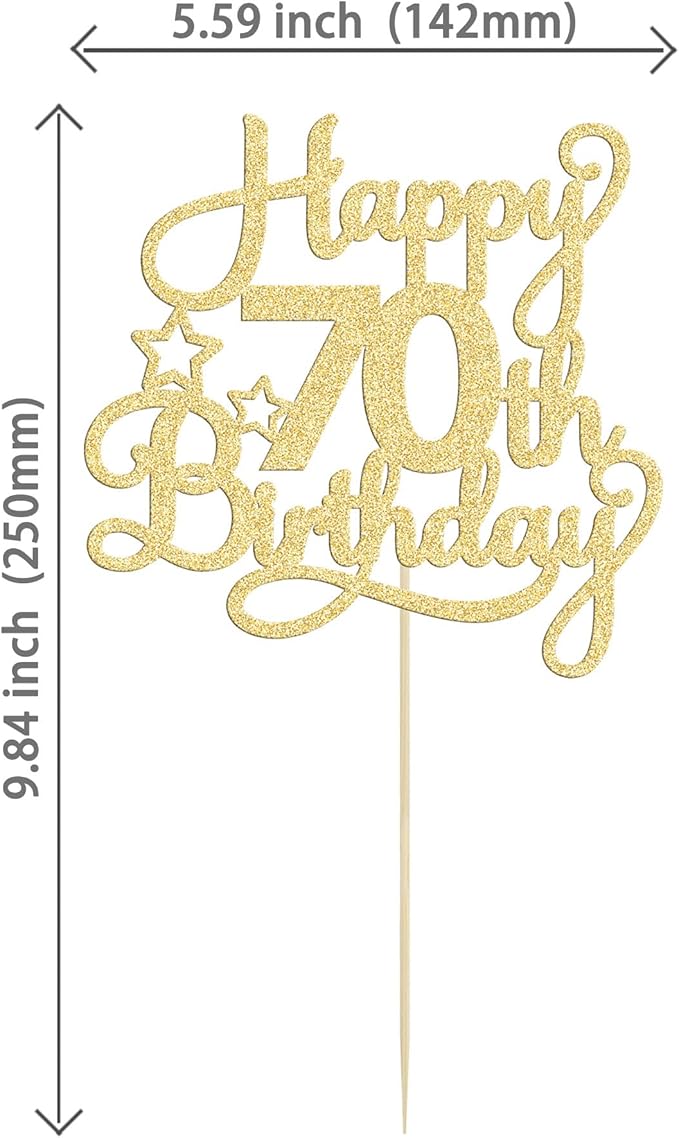 1 Pack Happy 70th Birthday Cake Topper Gold Glitter 70 & Fabulous Cheers to 70 Years Old 70th Birthday Cake Pick for Celebrating 70th Birthday Anniversary Party Cake Decorations Supplies