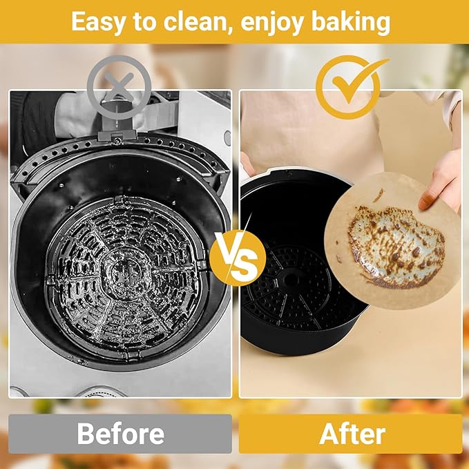 Beasea Air Fryer Disposable Liners 9 Inch, 200pcs Parchment Paper Unbleached Round Filter Paper Non-perforated Bamboo Steamer Papers for Air Fryer and Steaming Basket