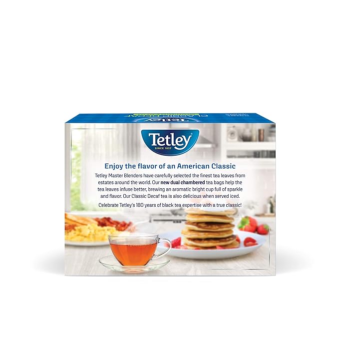 Tetley Classic Blend Decaf Premium Black Tea, Decaffinated Tea, Rainforest Alliance Certified, 72 Tea Bags (Pack of 12)