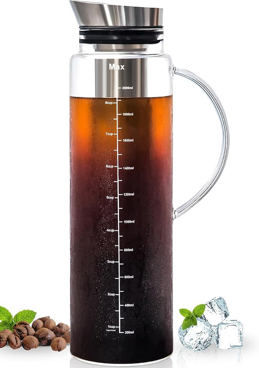 Aquach 68 Oz Cold Brew Coffee & Iced Tea Maker ??Airtight Lid for Freshness Up to 2 Weeks, Dishwasher Safe