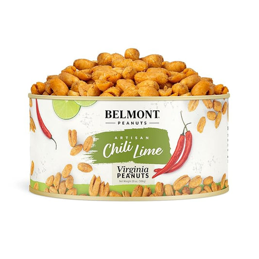 Belmont Peanuts Gourmet Chili Lime Virginia Peanuts, 20 oz (1 Pack) ??Simple Ingredients, No Preservatives, 7g Protein ??A Premium, Citrusy, Spicy, Salty, Crunchy, Hand Seasoned Snack