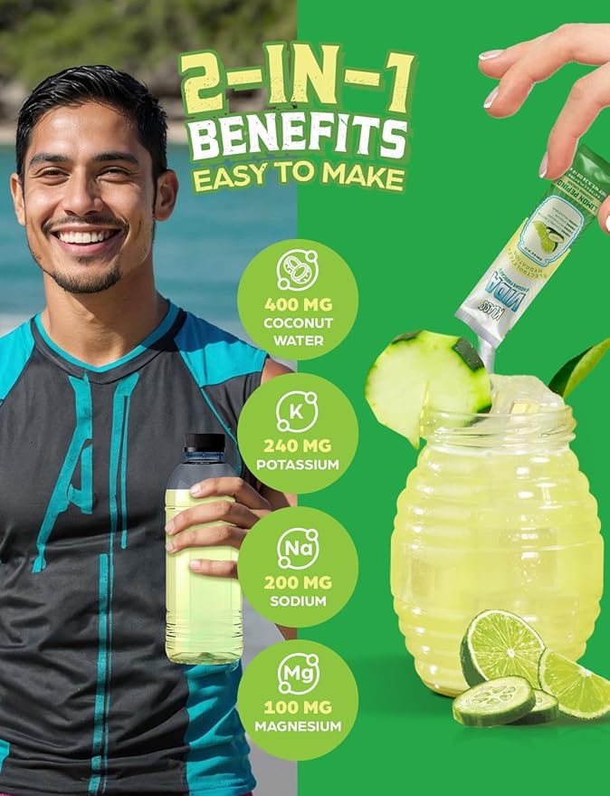 Electrolyte Drink Mix ??Cucumber Limeade Agua Fresca Flavor | Sugar-Free Hydration Powder with Coconut Water & Minerals | 15 Single-Serve Stick Packs, Low Calorie, Natural Flavor
