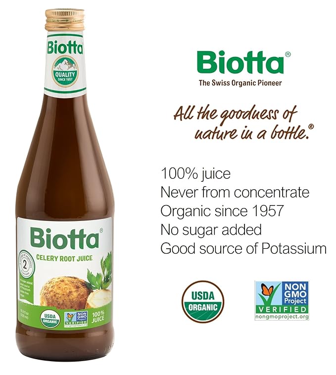 Biotta Organic Celery Juice - 100% Vegetable Juice for Energy, Immunity & Wellness - Excellent Source of Nutrients - All Natural, Non-GMO, Gluten-Free (16.9 Fl Oz, Pack of 6)