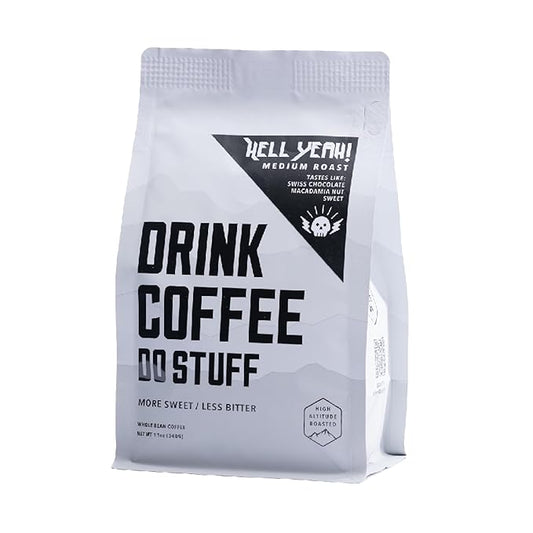 DRINK COFFEE DO STUFF, Hell Yeah!, Blend, Whole Bean, Medium Roast, Sweet, Chocolate, Caffeine, Organic, Lake Tahoe Coffee