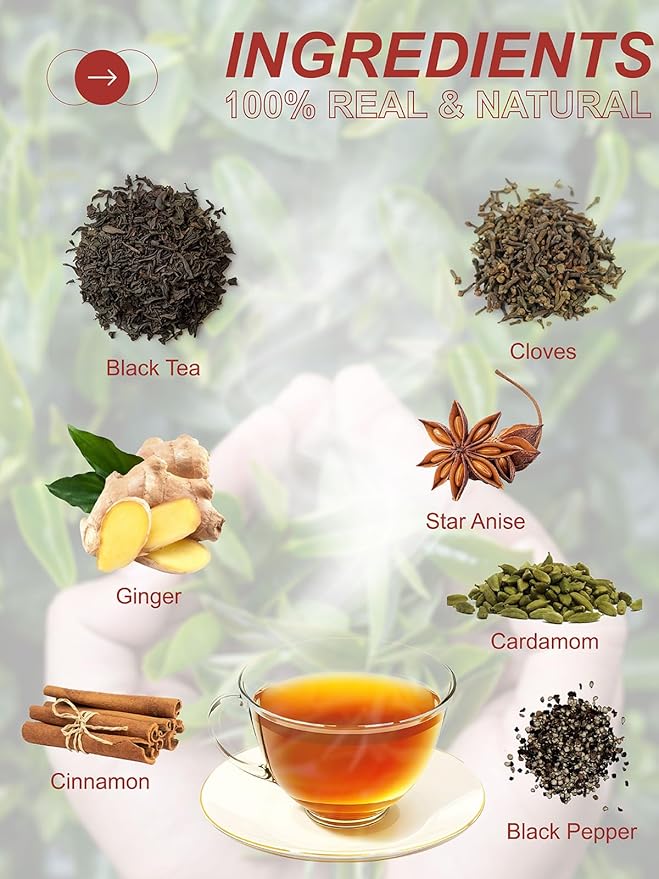 TeeLux Chai Black Tea, Black Tea with Cinnamon, Ginger, Clove & Star Anise, Mellow & Spicy Flavor, Natural, 100 Count