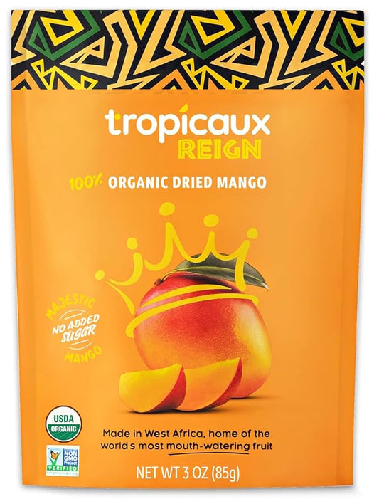 Organic Dried Mango No Sugar Added, 3oz, Pack of 2 (6oz Total) - Delicious and Nutritious Non-GMO Dried Mangoes - No Preservatives or Chemicals - Perfect Snack for Kids & Adults by Tropicaux Reign