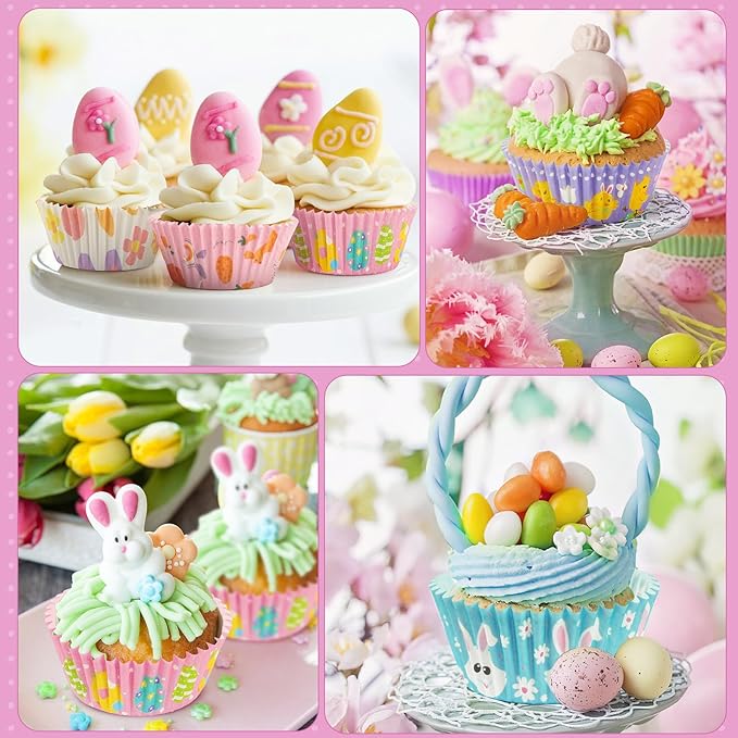 SANNIX 450pcs Easter Cupcake Liners, Bunny Chick Egg Flower Baking Cups Cupcake Wrappers Paper Wraps Muffin Liners for Easter Spring Birthday Party Candy Cake Decorations Supplies(9 Designs)