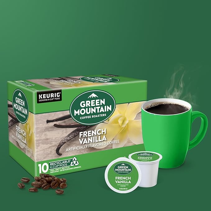 Green Mountain Coffee Roasters French Vanilla Keurig Single-Serve K-Cup pods, Light Roast Coffee, 60 Count (6 Packs of 10)