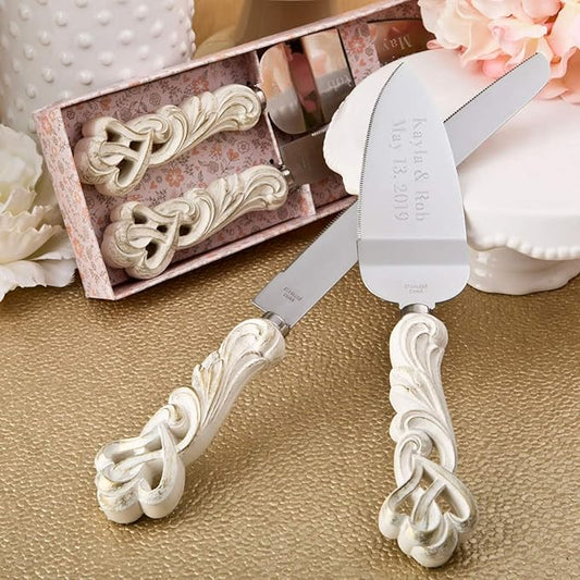 GIFTS INFINITY® Personalized Wedding Cake Knife and Server Set Free Engraving (2468) - Valentine's Day Gift