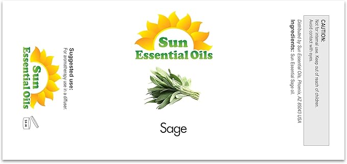 Sun Essential Oils ??Sage Essential Oil 4 oz with Dropper for Diffuser, Skin, Aromatherapy Massage, Humidifier, Herbaceous Scent for Candle, Lotion & Soap Making, Room Fragrance