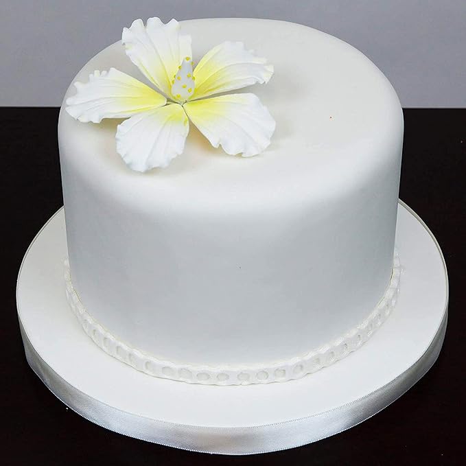 Global Sugar Art Hibiscus Sugar Cake Flowers, White with Yellow, Hawaiian Cake Flower Large 3 Count by Chef Alan Tetreault