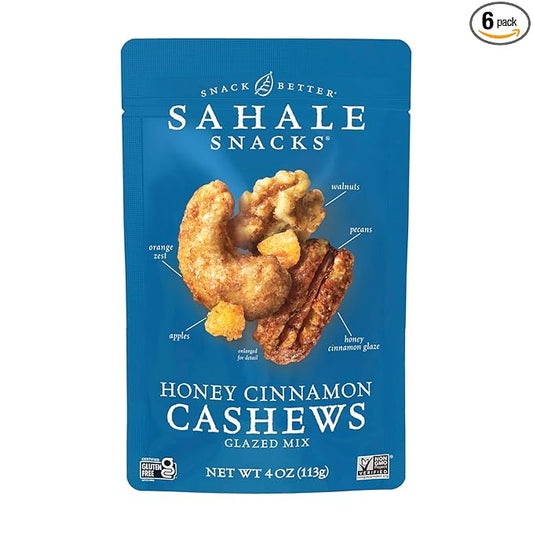 Sahale Snacks Honey Cinnamon Cashews Glazed Mix, 4 Ounce (Pack of 6)