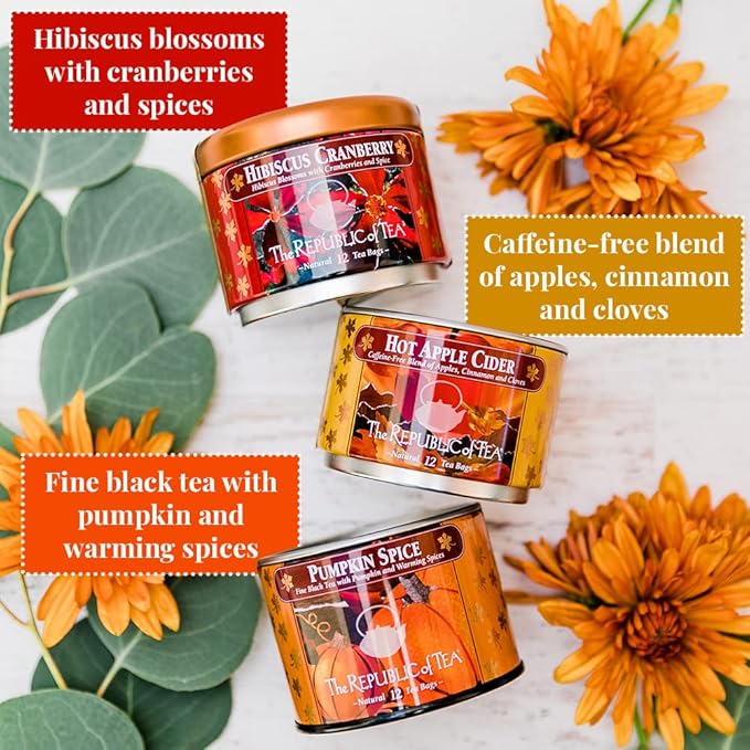 The Republic of Tea ??Harvest Stackable Tea Tin, Autumn Assortment, 36 Tea Bags