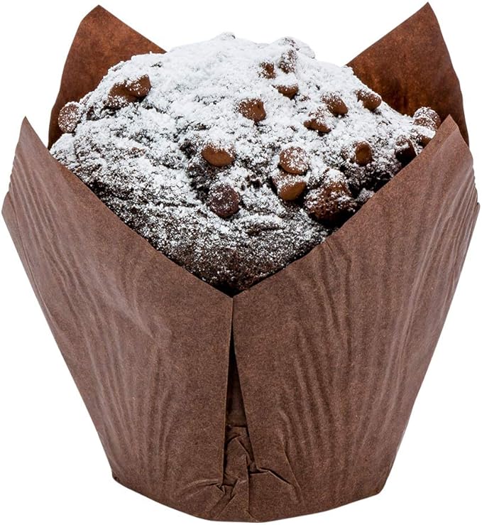 Restaurantware Panificio Premium 4 oz Brown Paper Tulip Baking Cup: Paper Baking Cups Perfect for Muffins Cupcakes or Mini Snacks - Greaseproof - Disposable and Recyclable - 200ct Box