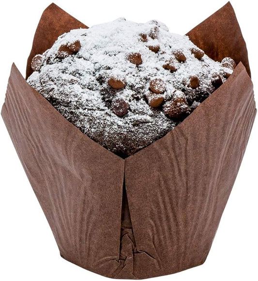 Restaurantware Panificio Premium 4 oz Brown Paper Tulip Baking Cup: Paper Baking Cups Perfect for Muffins Cupcakes or Mini Snacks - Greaseproof - Disposable and Recyclable - 200ct Box