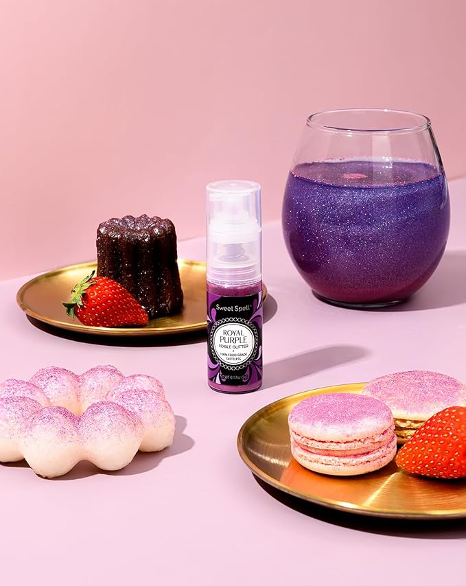 Sweet Spell Edible Cake Glitter Spray ??Shimmering Magic for Cakes Decorating & Cocktails ??100% Edible, Food-Grade, Vegan, Gluten-Free (Purple)