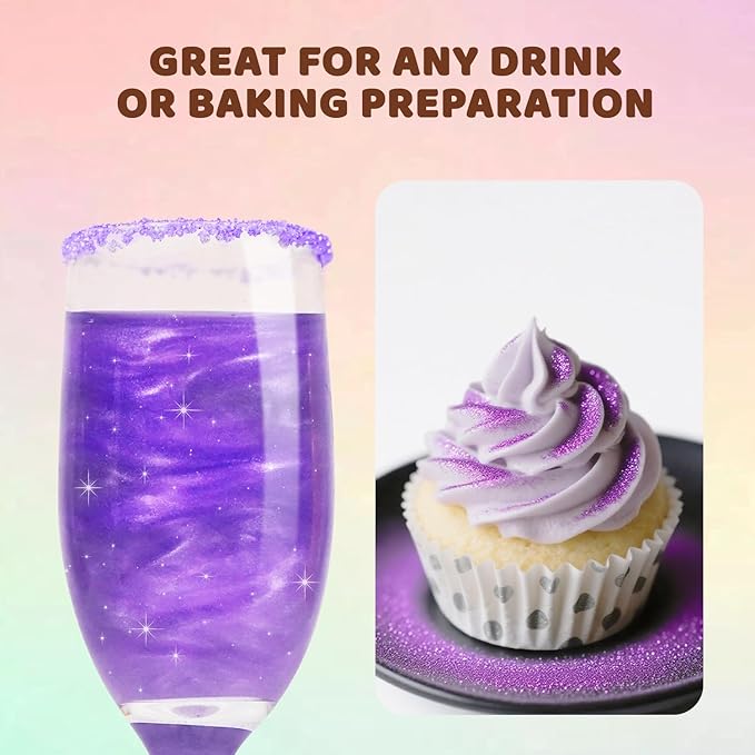 Purple Edible Glitter Spray, 5g Edible Purple Glitter for Cocktails, Cake Decorating, Drinks, Shimmer Luster Dust for Baking, Cookie, Chocolate, Strawberry, lcing