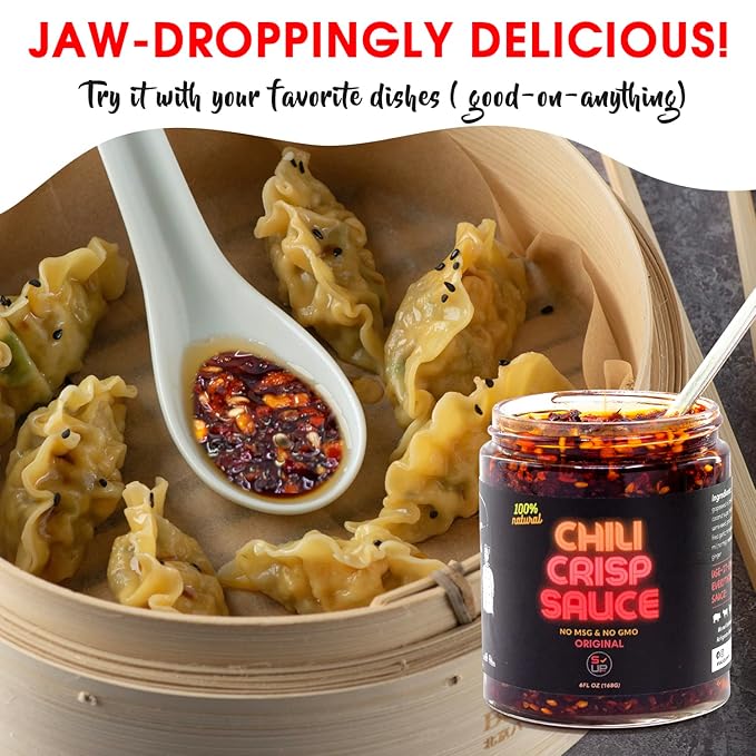 SAUCE UP 100% Natural Artisan Chili-Crisp 6oz- Premium Ingredients, Vegan, Keto, Zero Msg, Flavor Bomb, Crafted in NYC (Sweet, Crispy, Umami, Smoky, Savory)-Good on Anything Chili Sauce (Extra Spicy)