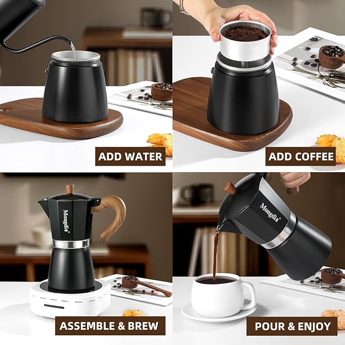 Stovetop Espresso Maker Moka Pot, Cuban Coffee Maker Stove top coffee maker Moka Italian Espresso Greca Coffee Maker Brewer Percolator, 9 Espresso Cups, 15 oz - Black