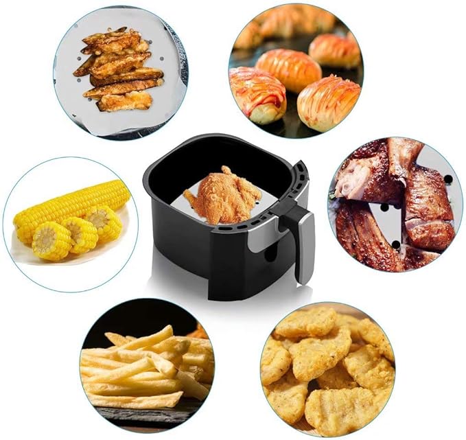 200pcs 8.5inch Square Perforated Parchment Paper Sheets, Premium Nonstick Bamboo Steamer Liner for Air Fryers, Steaming Basket, Oven, Baking, Cooking