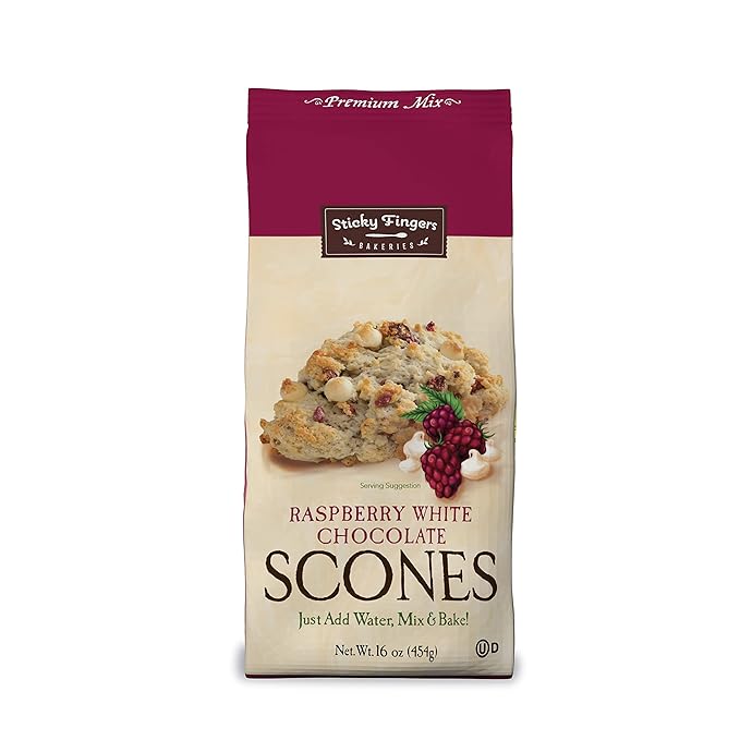 English Scone Mix, Raspberry White Chocolate by Sticky Fingers Bakeries ??Easy to Make English Scones Fresh Baked, Makes 12 Scones (1pk)