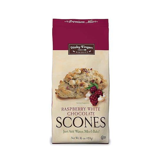 English Scone Mix, Raspberry White Chocolate by Sticky Fingers Bakeries ??Easy to Make English Scones Fresh Baked, Makes 12 Scones (1pk)