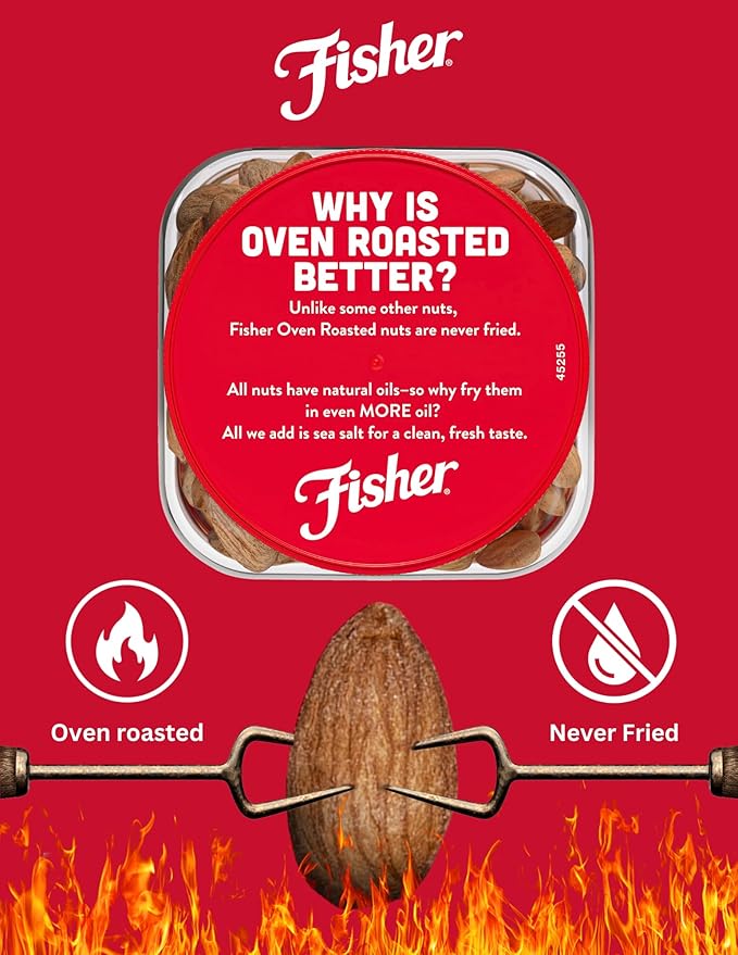 Fisher Oven Roasted Never Fried Almonds, 24 Ounces (Pack of 1), Heart Healthy Snacks for Adults, Made with Sea Salt, No Added Oil, Artificial Ingredients or Preservatives, Gluten Free, Vegan Protein