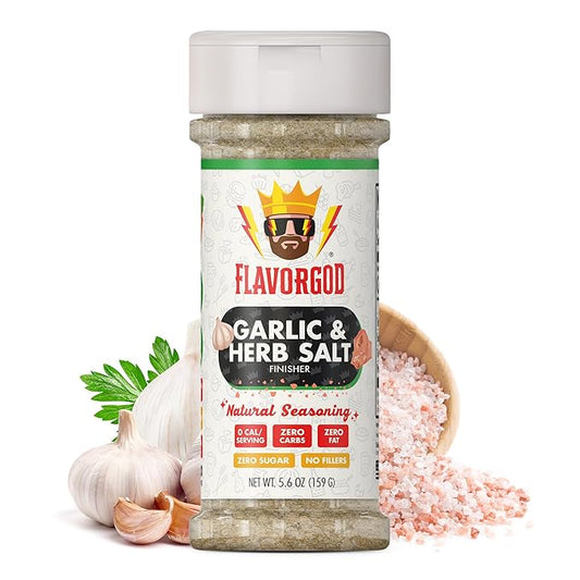 Garlic & Herb Salt Finisher by Flavor God - Premium All Natural & Healthy Spice & Seasoning Mix Blend for Chicken, Beef, Seafood & Vegetables - Kosher, Low Sodium, Dairy-Free, Vegan & Keto Friendly