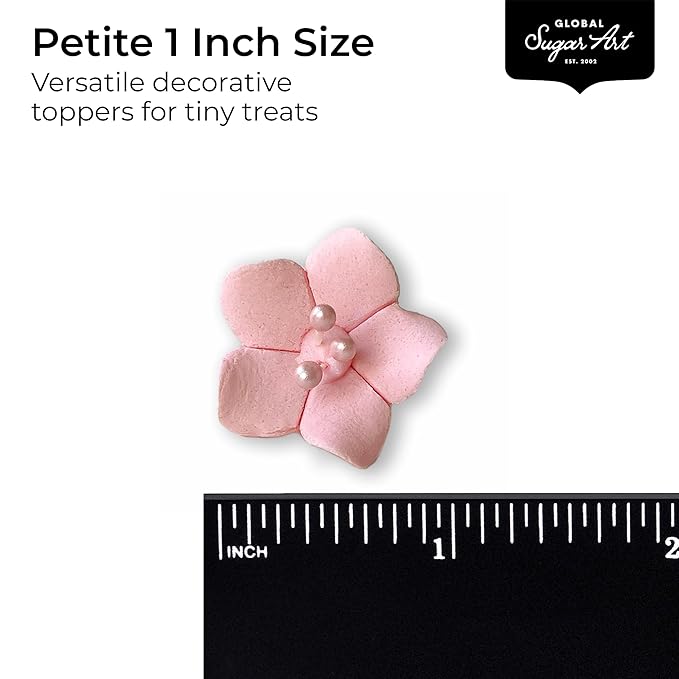 Global Sugar Art Blossom Sugar Cake Flowers Pink with Pearl Stamens, Unwired, 100 Count by Chef Alan Tetreault