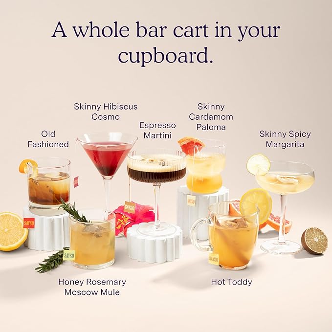 SAYSO Skinny Spicy Margarita Original Cocktail Tea Bag | Cocktail or Mocktail in Under 1 Min, Without Hot Water, <1G Sugar, 20 Calories, Non-GMO, Gluten-free, Kosher & Vegan Mixer, 8 count