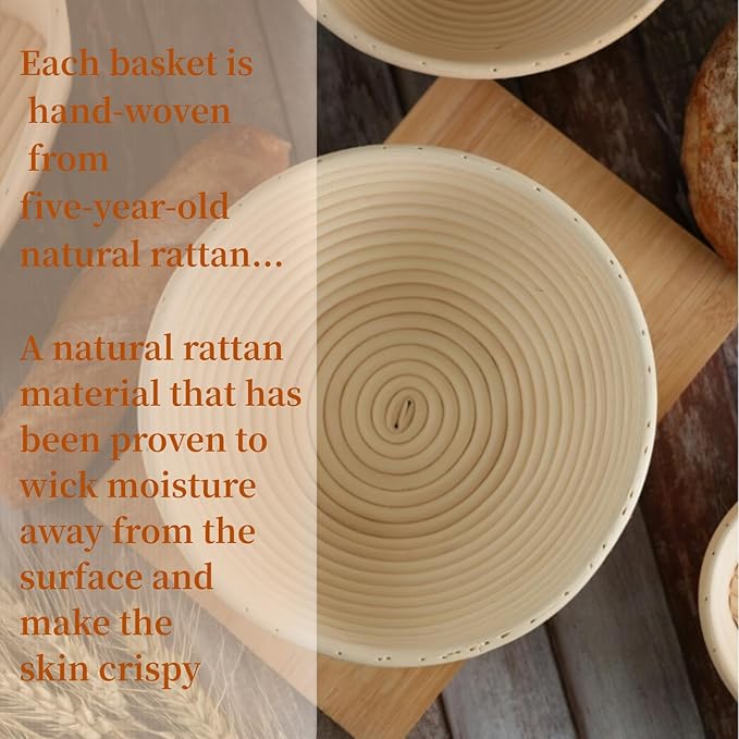 Banneton Premium Round Bread Proofing Basket with Liner - Perfect Proofing Basket, Handmade Rattan Basket for Making Beautiful Bread (10 Inch)