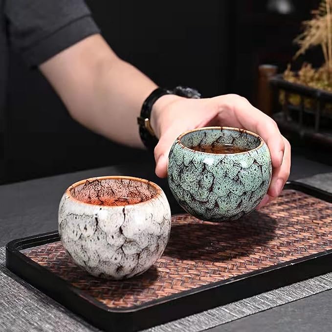 MQjzsh Chinese Japanese Traditional Ceramic Tea Cups, Mini Ceramic Kung Fu Tea Cups, Mate Cup Set, Tea, Espresso, 4-Piece Set for Home, Outdoor and Office