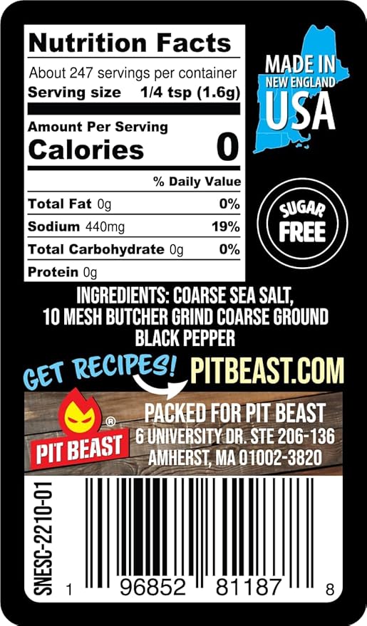 Pit Beast Coarse AF Salt and Pepper Spice Blend Dalmatian BBQ Rub | THE COARSEST SALT AND PEPPER | Steaks, Brisket, Chicken, Burgers | 14oz.