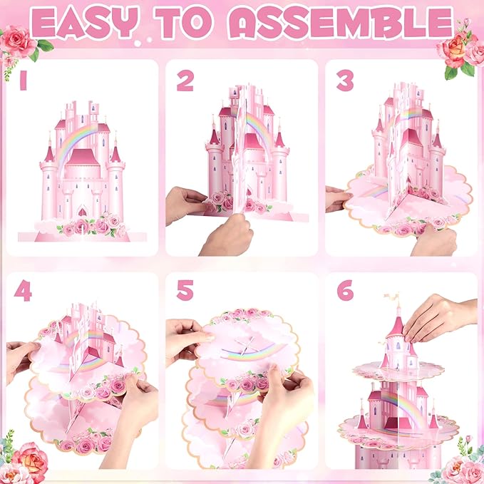 2 Pack Princess Birthday Party Decorations Pink Castle Cupcake Stand Princess Party Decorations Cupcake Holder for Girls Kids Baby Shower Birthday Party Supplies