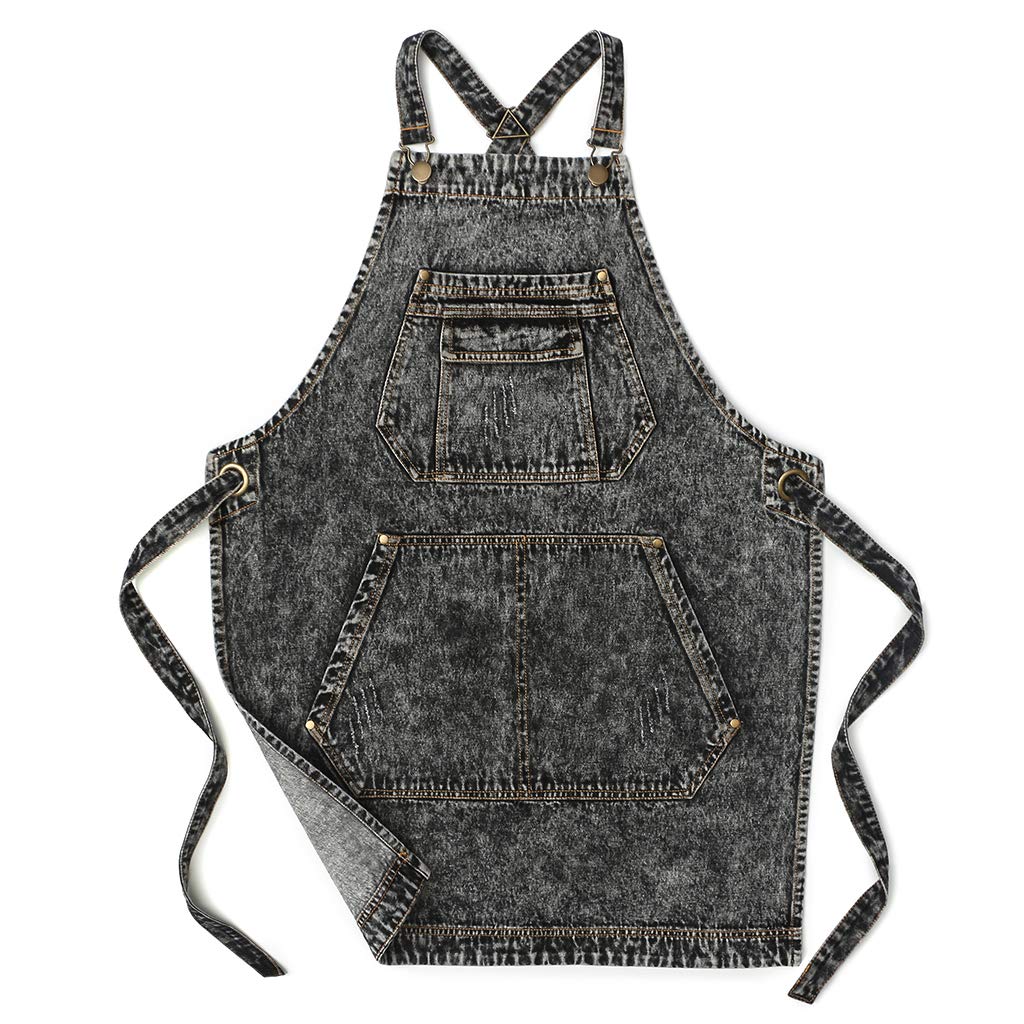 Jeanerlor - Denim Apron with Pockets for Hair Stylist Gardening Craftsmen Barista Women Hairdresser