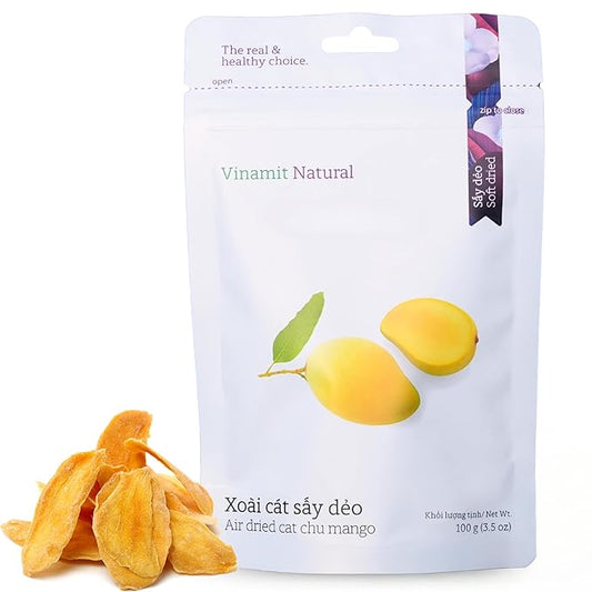 Vinamit Soft Dried Mango | Naturally Sweet Cat Chu Mango Slices | 3.5 oz Bag | Vegan, Non-GMO, Gluten-Free & Low Added Sugar | Rich in Potassium | Ideal for Travel, Healthy Snacking